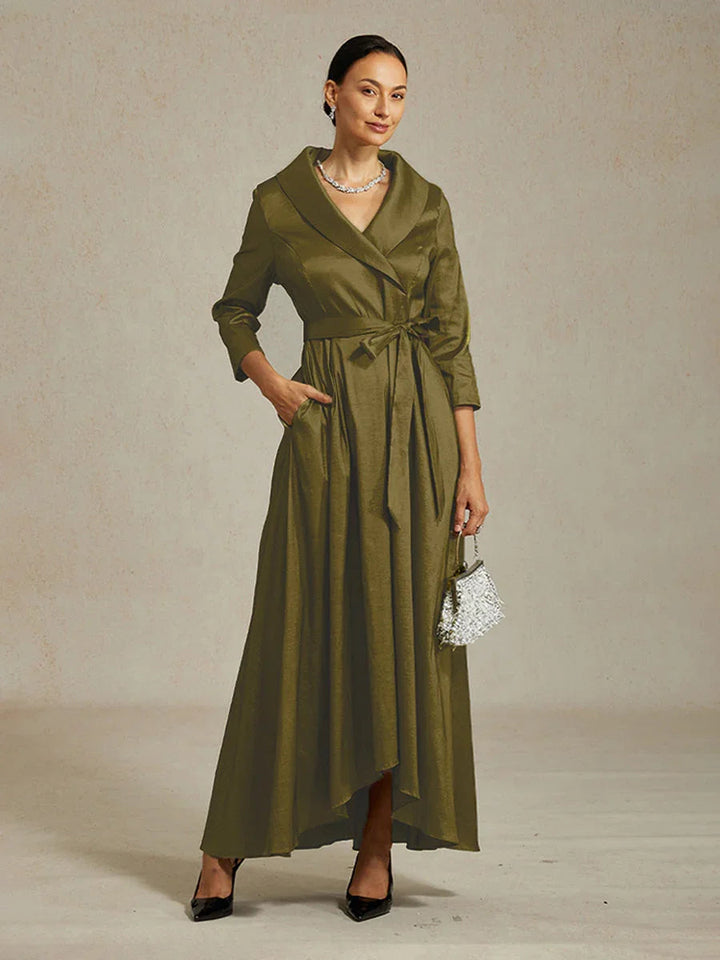 High Low Taffeta Cocktail Dress with Tie Belt