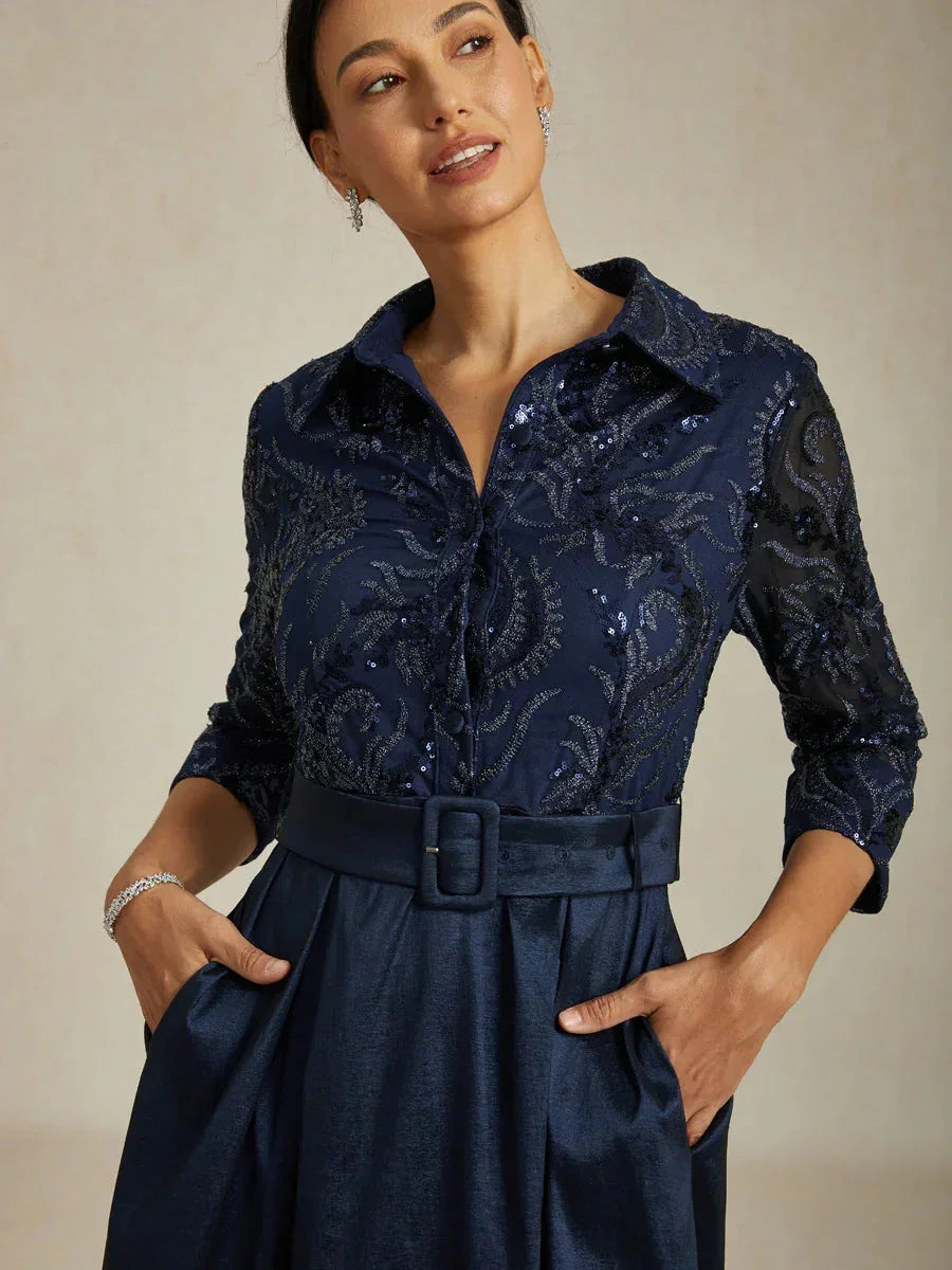 Stretch Taffeta Geborduurde Cocktailjurk Met Paisley-Paillettenlijfje