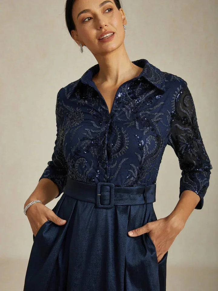 Stretchtaffeta Geborduurde Cocktailjurk met Paillettenbuste