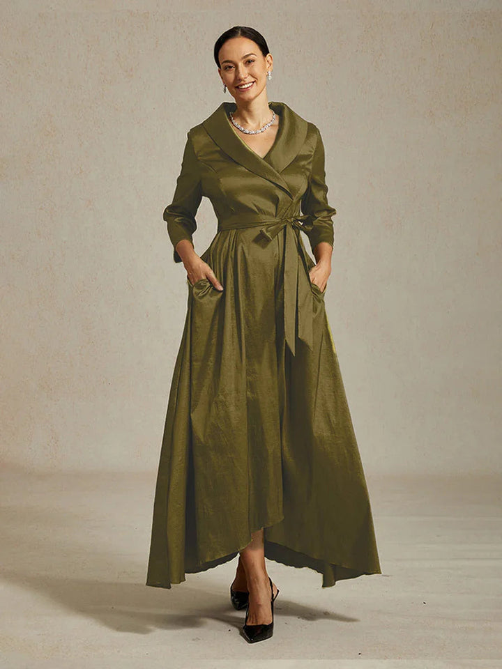High Low Taffeta Cocktail Dress with Tie Belt