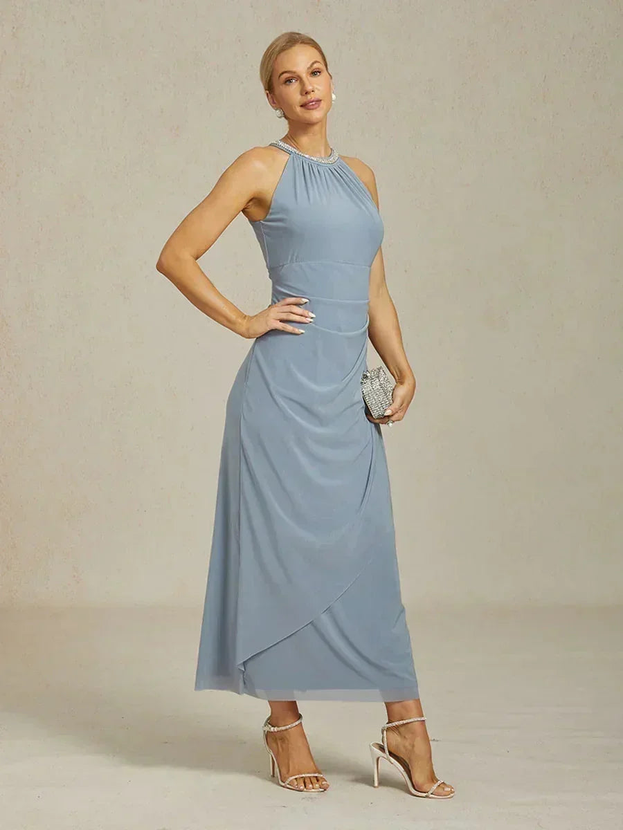 Elegante Halter Maxi-jurk met Kralen en Ruches