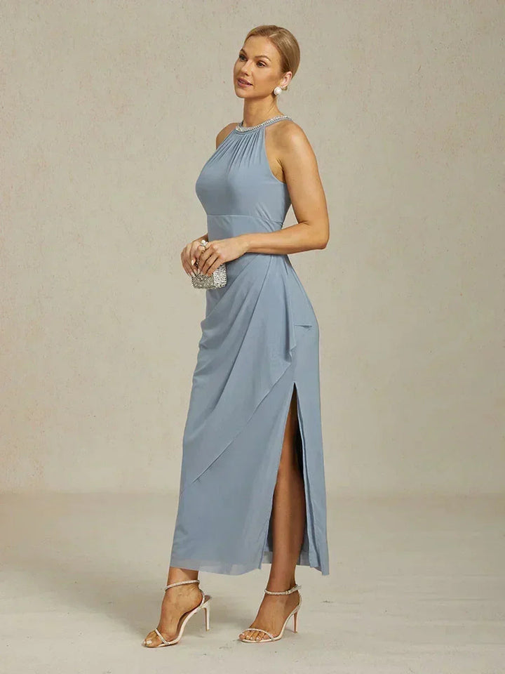 Elegante Halter Maxi-jurk met Kralen en Ruches