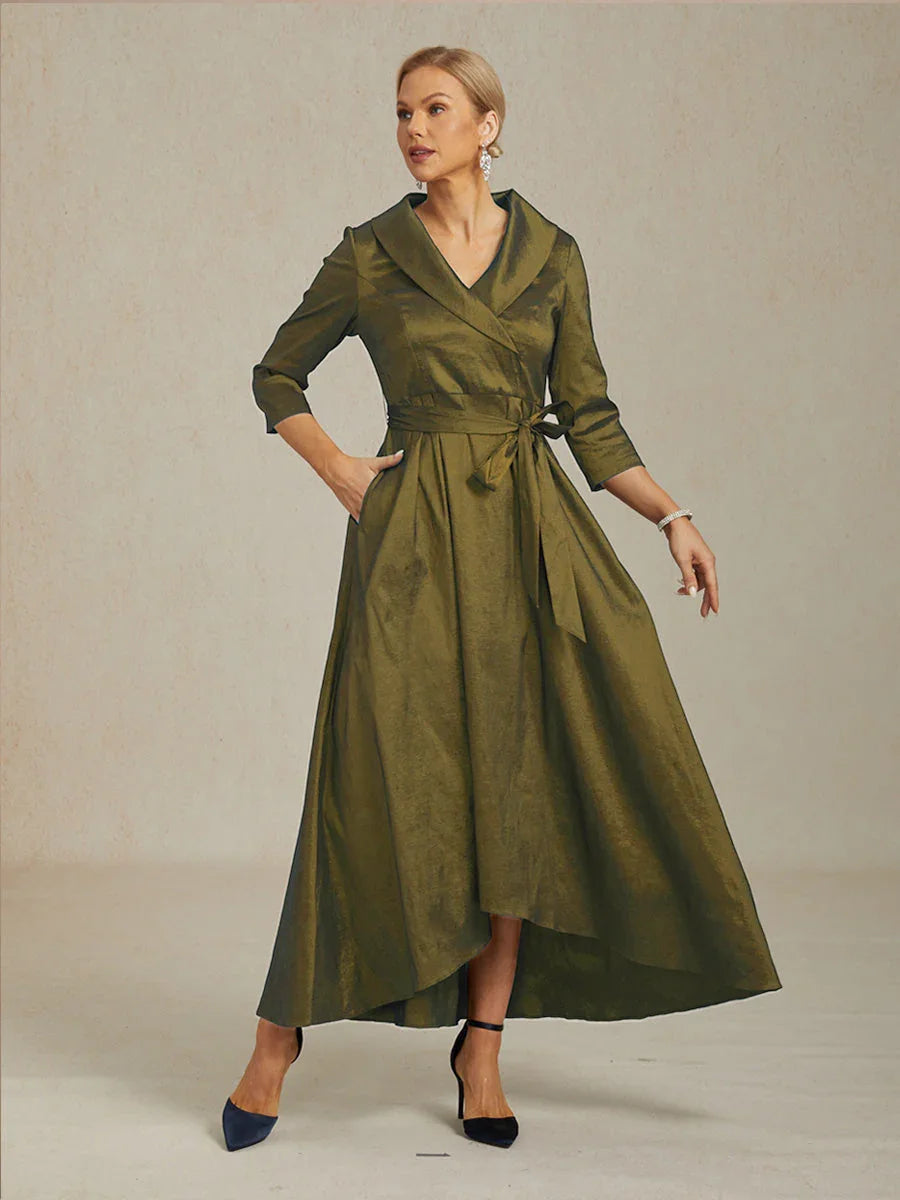 High Low Taffeta Cocktail Dress with Tie Belt