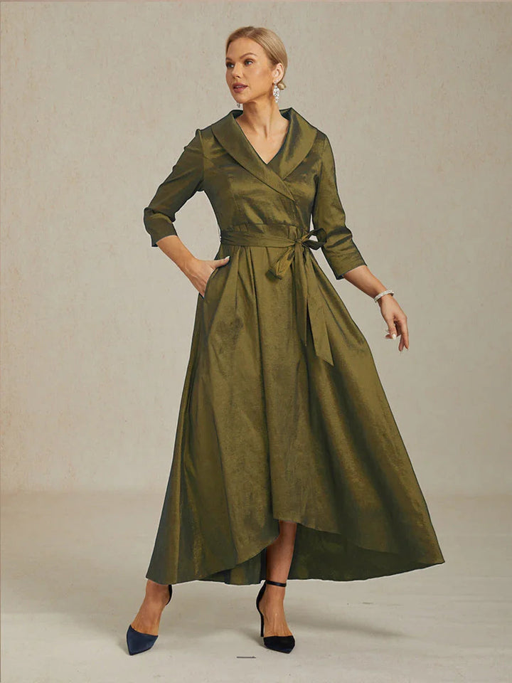 High Low Taffeta Cocktail Dress with Tie Belt