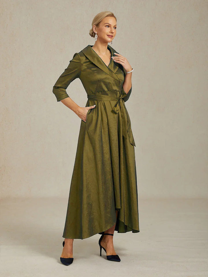 High Low Taffeta Cocktail Dress with Tie Belt