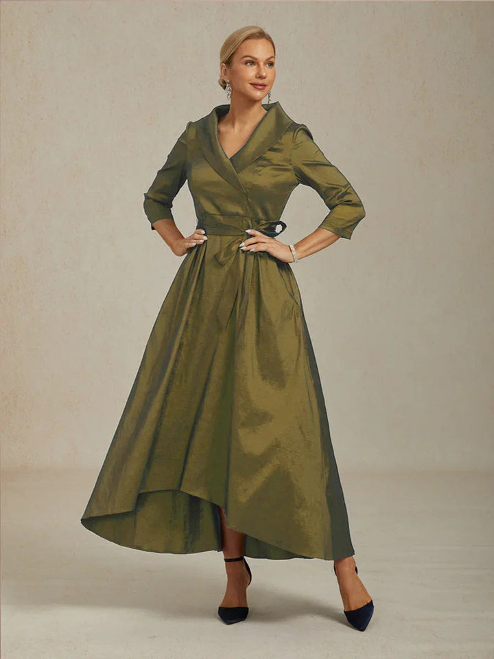 High Low Taffeta Cocktail Dress with Tie Belt