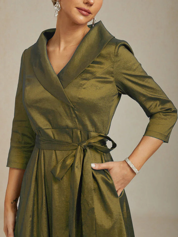 High Low Taffeta Cocktail Dress with Tie Belt