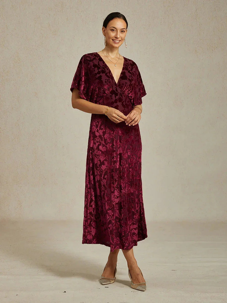 Maxi-jurk Met V-hals En Bloemenprint