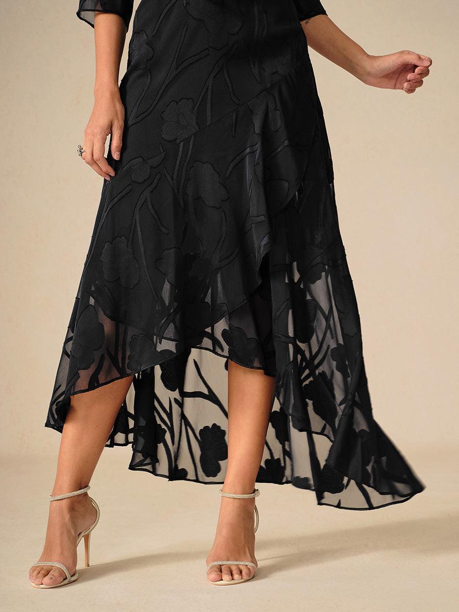 Mouwloze Chiffon Avondjurk met Bloemen en Asymmetrische Zoom