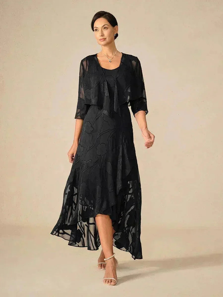 Mouwloze Chiffon Avondjurk met Bloemen en Asymmetrische Zoom
