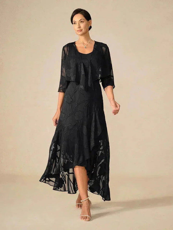 Mouwloze Chiffon Avondjurk met Bloemen en Asymmetrische Zoom