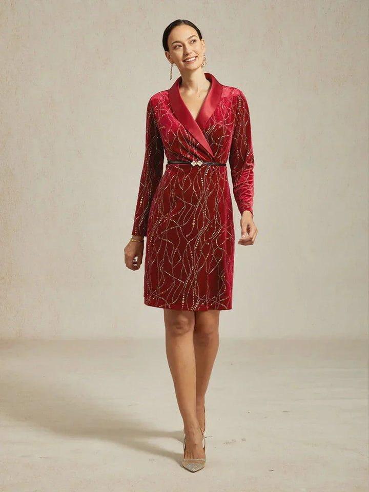 Velvet Blazer Dress with Satin Lapel and Belt