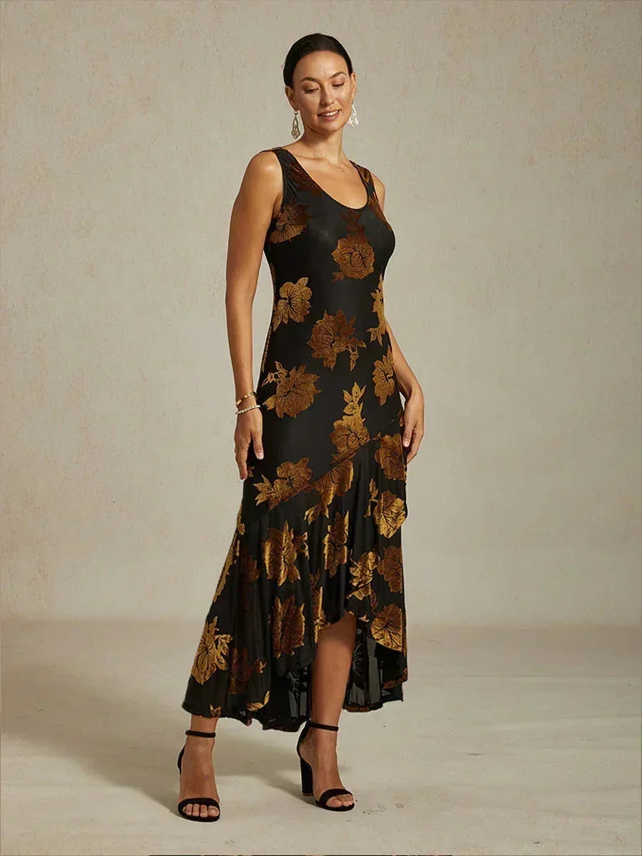 Avondjurk Met Bloemenprint En Asymmetrische Zoom