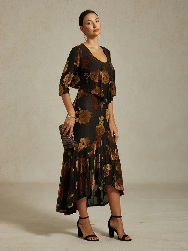 Avondjurk Met Bloemenprint En Asymmetrische Zoom