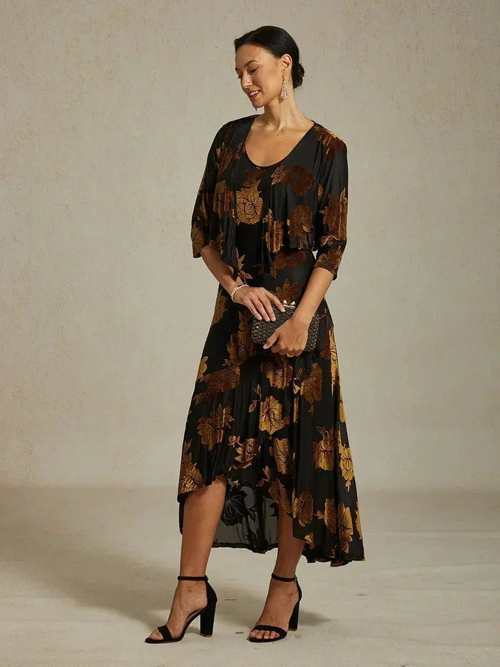Avondjurk Met Bloemenprint En Asymmetrische Zoom