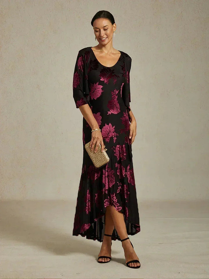 Avondjurk Met Bloemenprint En Asymmetrische Zoom