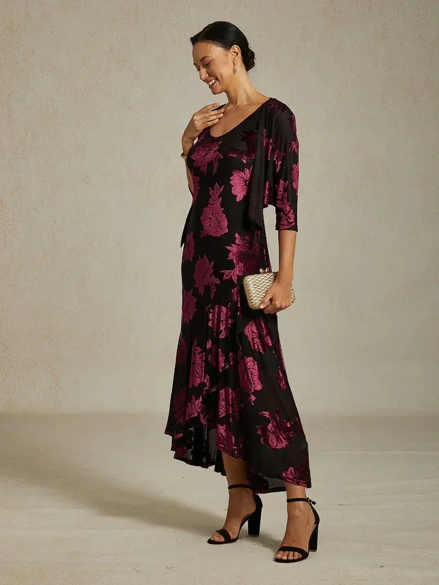 Avondjurk Met Bloemenprint En Asymmetrische Zoom