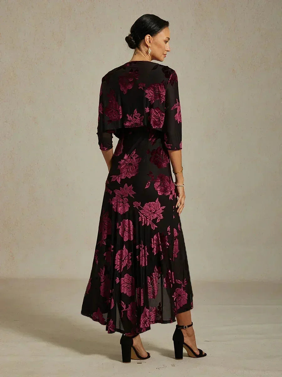 Avondjurk Met Bloemenprint En Asymmetrische Zoom