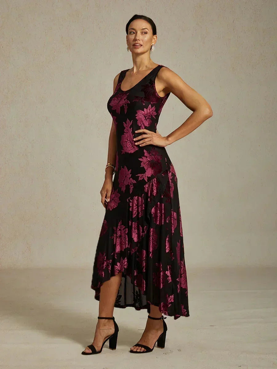 Avondjurk Met Bloemenprint En Asymmetrische Zoom