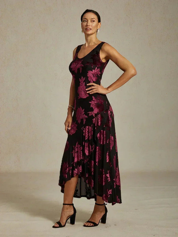 Floral Evening Gown with Asymmetrical Hem
