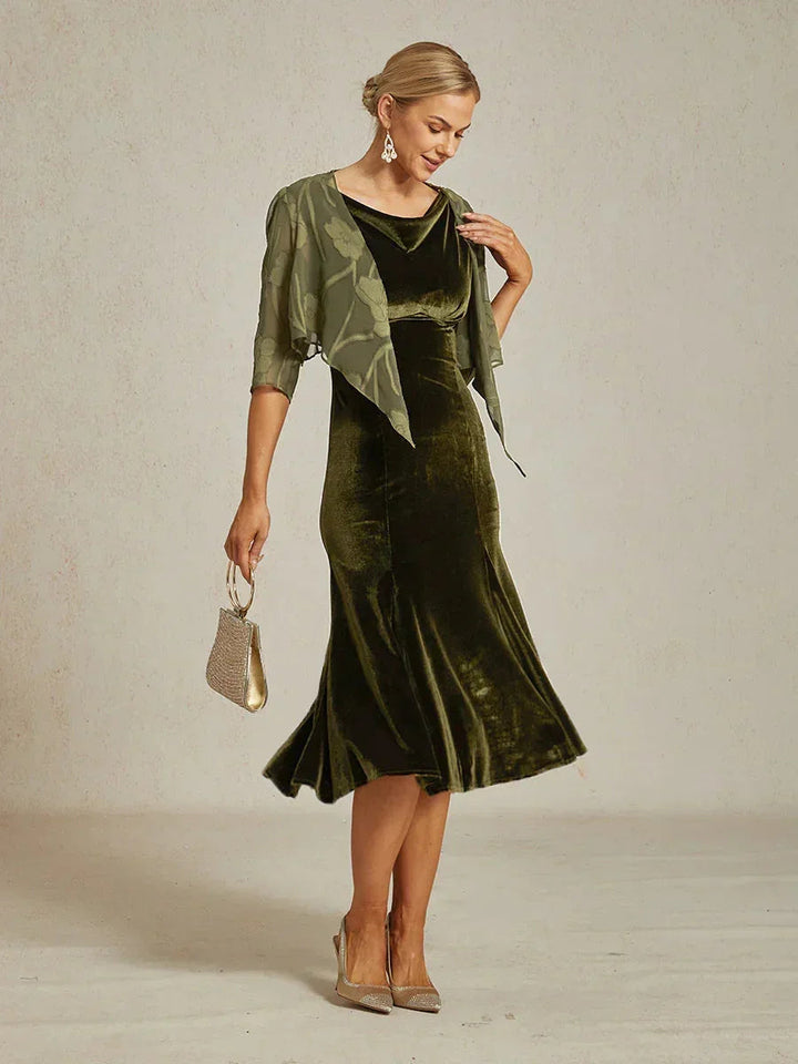 High-Stretch Fluwelen Mouwloze Midi-Jurk met Lage Ronde Hals