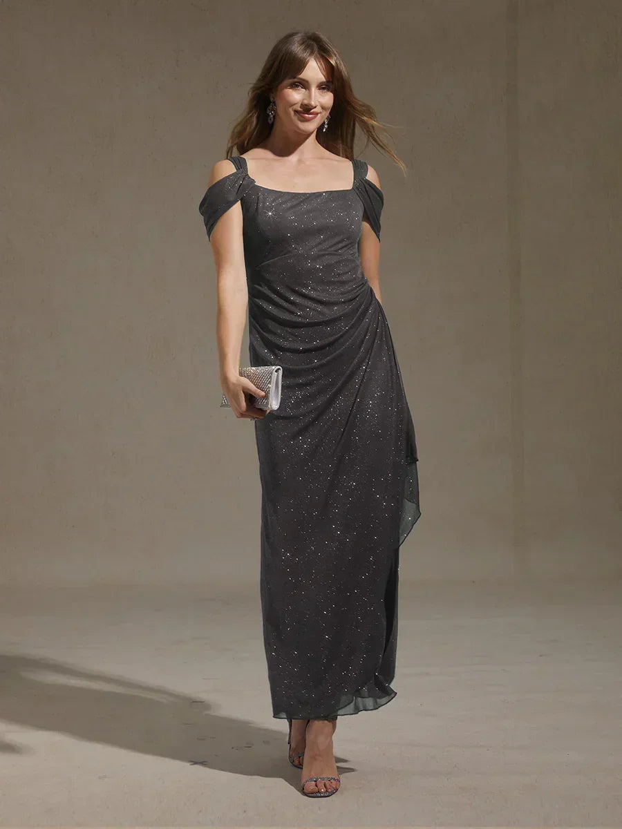 Enkellange Cold-Shoulderjurk van Glittermesh