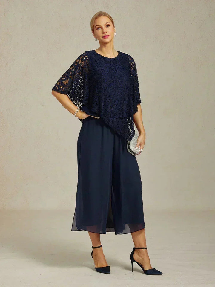 Cropped-Lengte Broek Met Rechte Pijpen En Chiffon Split-Overlay