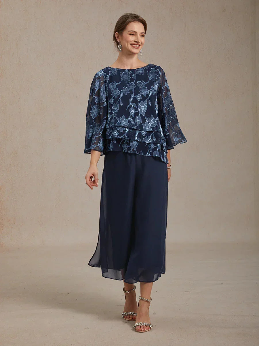 Bloemenchiffonblouse met Boothals en A-lijnmouwen