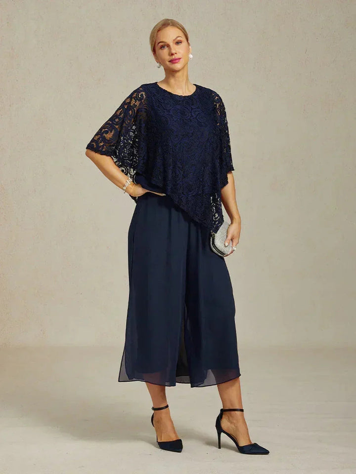 Pantalon Met Rechte Pijpen in Cropped Lengte met Chiffon Split-Overlay
