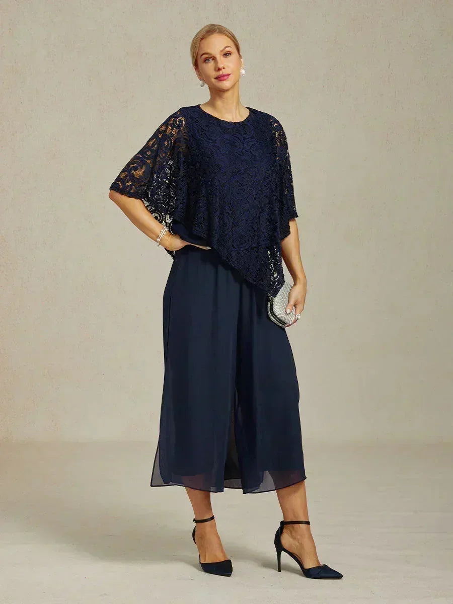 Cropped lengte rechte pijp broek met chiffon split pijp overlay