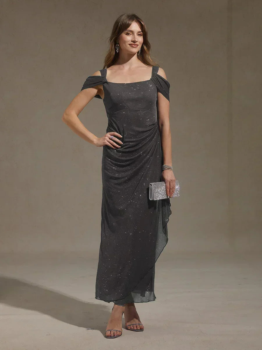 Enkellange Cold-Shoulderjurk van Glittermesh