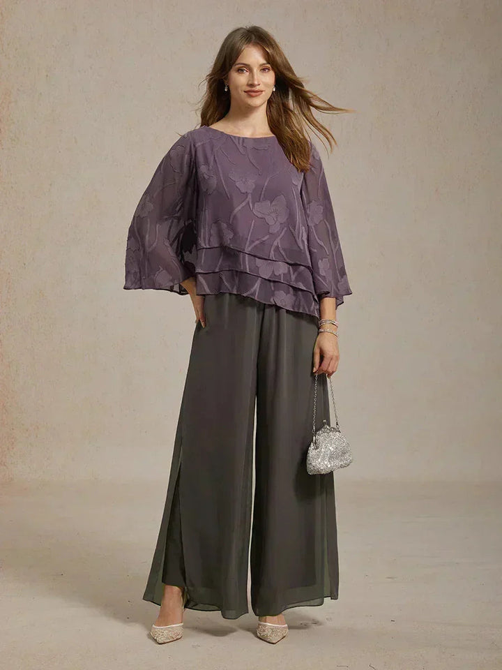 Rechte broek met chiffon split been overlay