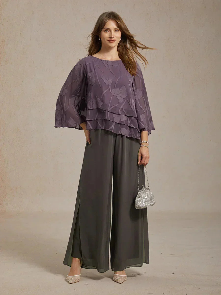 Rechte broek met chiffon split been overlay