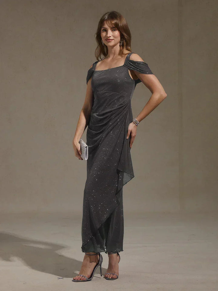 Enkellange Cold-Shoulderjurk van Glittermesh