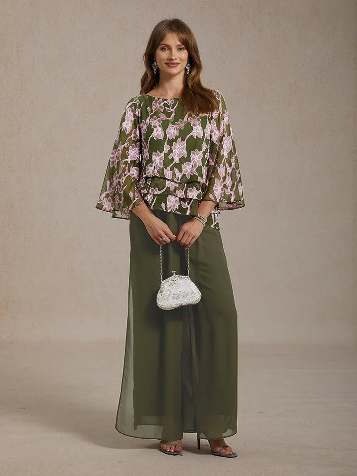 Floral Chiffon Boat Neck Blouse