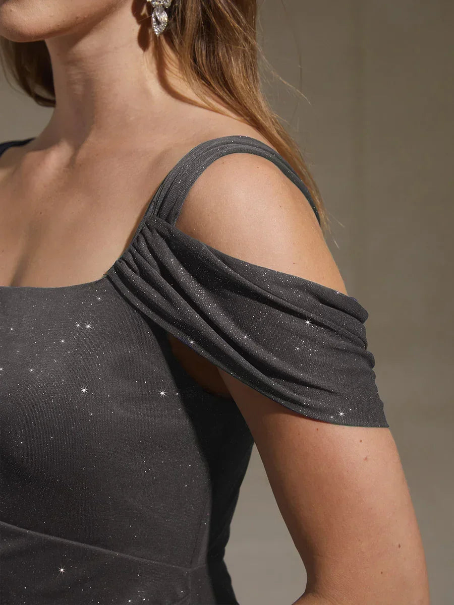 Enkellange Cold-Shoulderjurk van Glittermesh