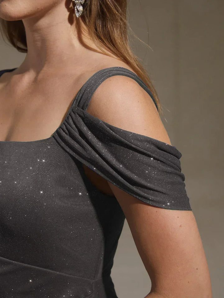 Enkellange Cold-Shoulderjurk van Glittermesh