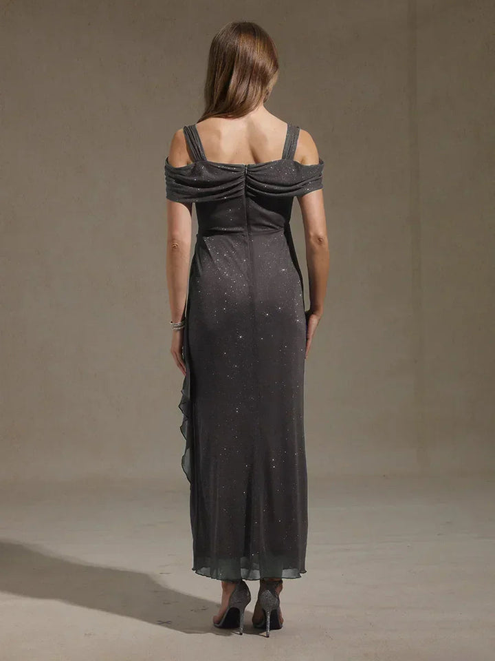 Enkellange Cold-Shoulderjurk van Glittermesh
