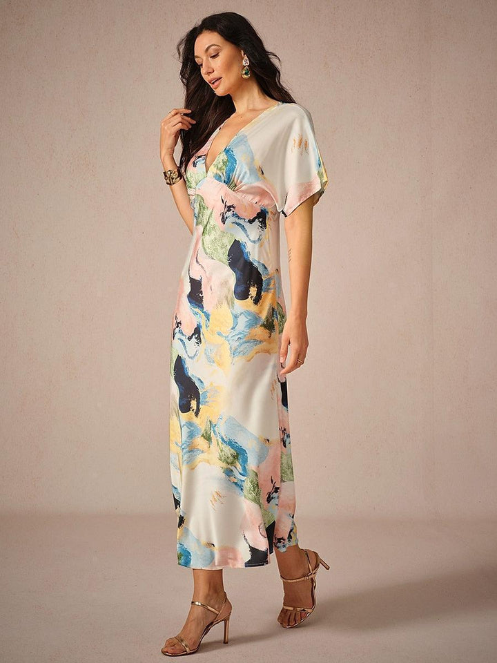 Satijn Tie-dye Marmerprint Maxi-jurk