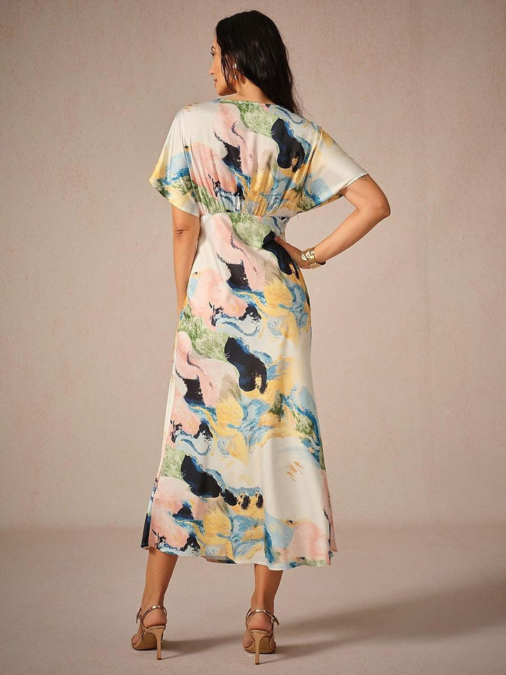Satijn Tie-dye Marmerprint Maxi-jurk