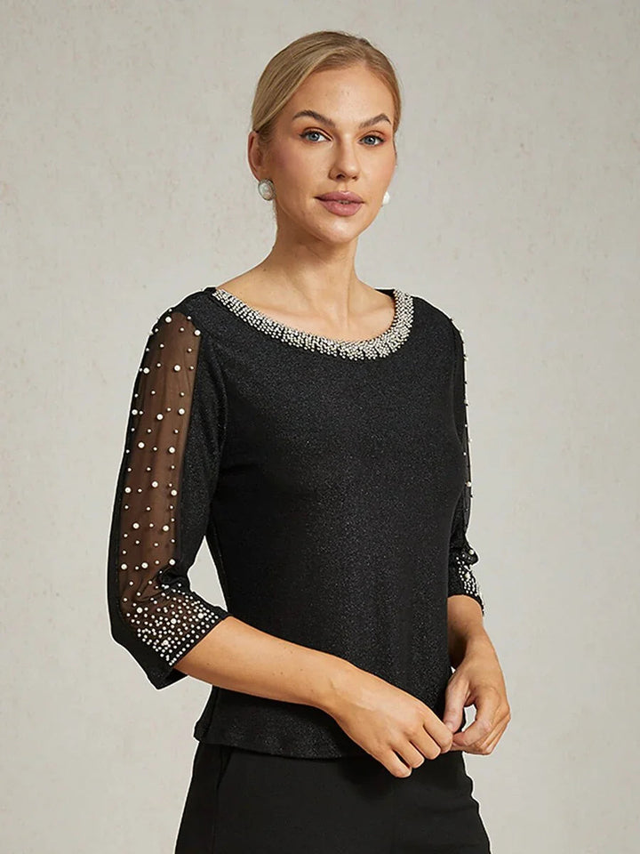 Met Kralen 3/4-Mouw Metallic Gebreide Blouse