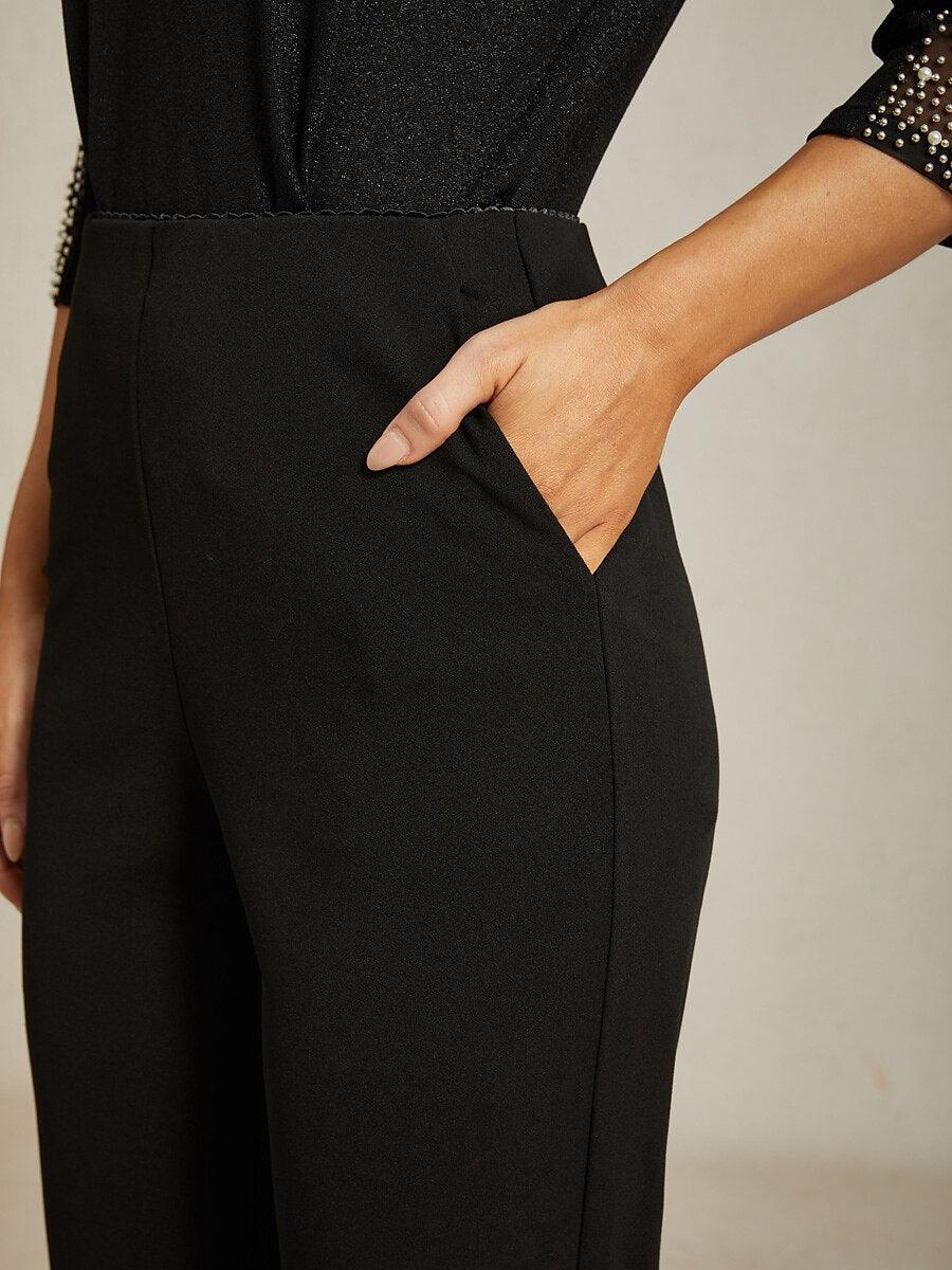 Zwarte Slim-Fit Broek met Elastische Taille en Zijzakken