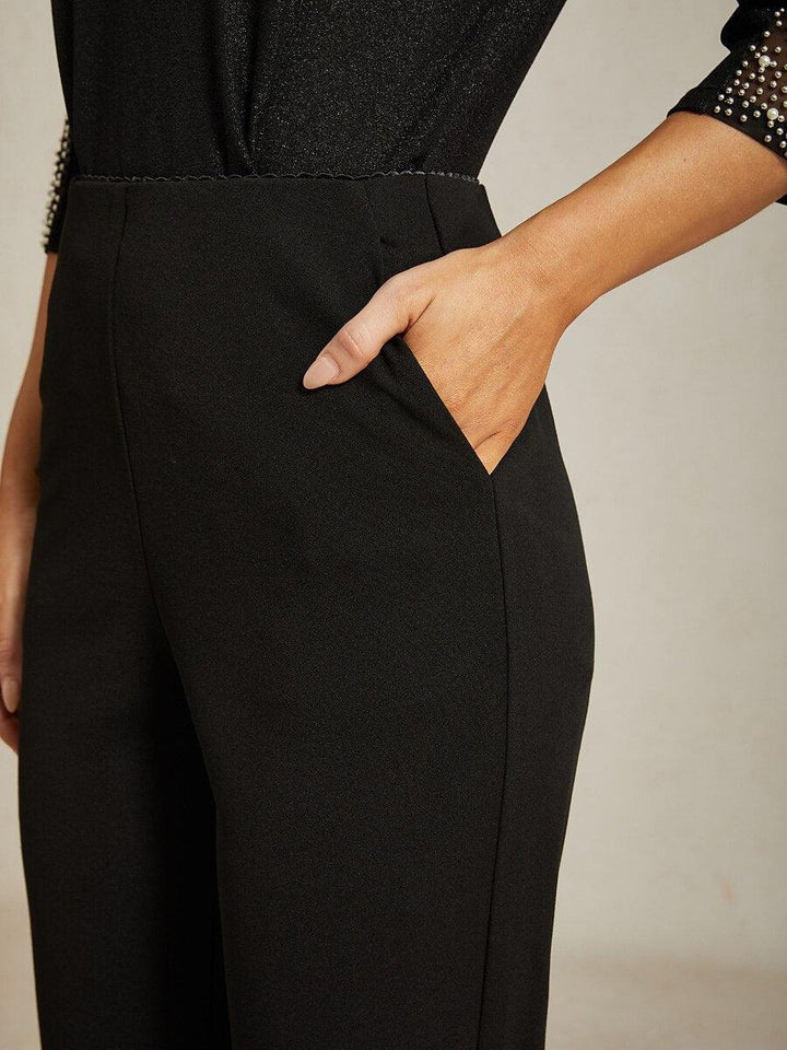 Zwarte Slim-Fit Broek met Elastische Taille en Zijzakken