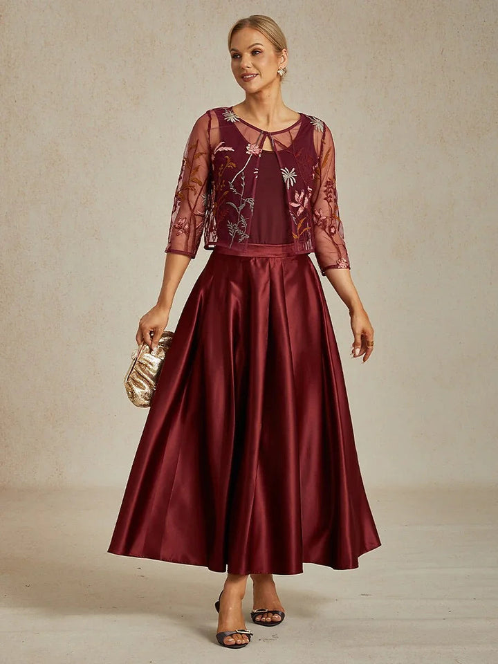 Floral Embroidered Lace Jacket with Rhinestone Button