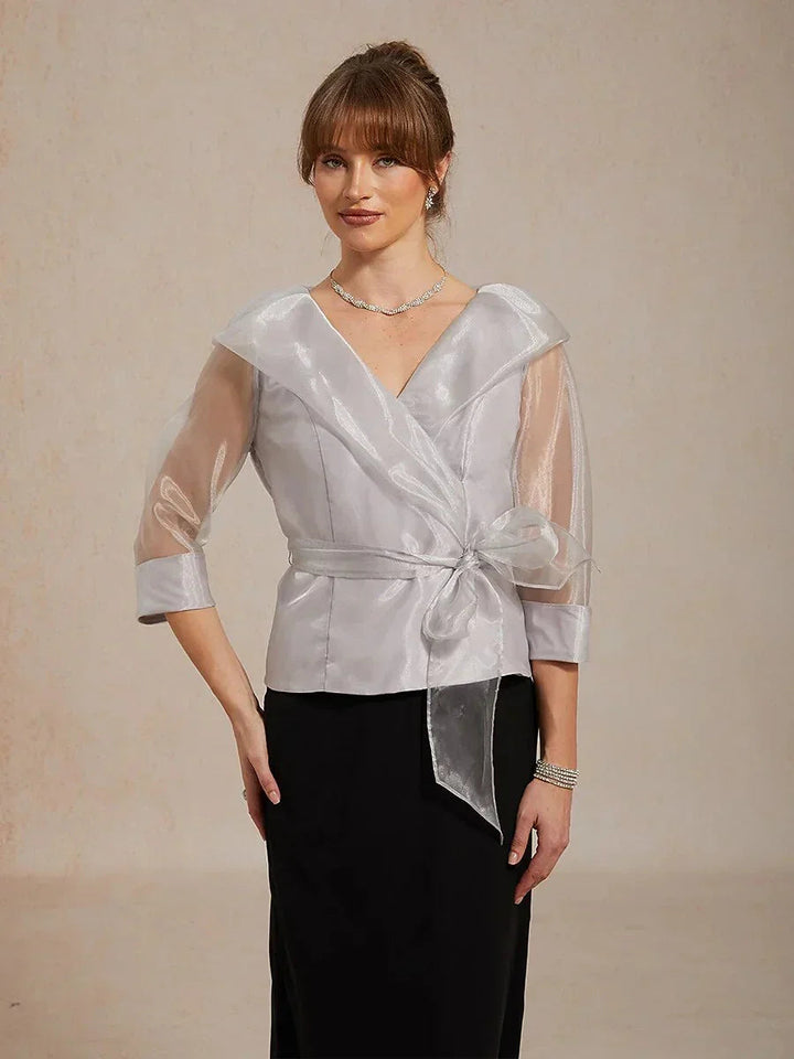 Transparante Organza Blouse met Kraag en Strik