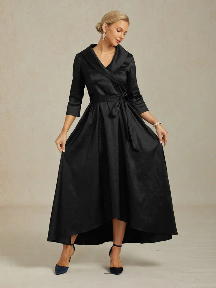High Low Taffeta Cocktail Dress with Tie Belt