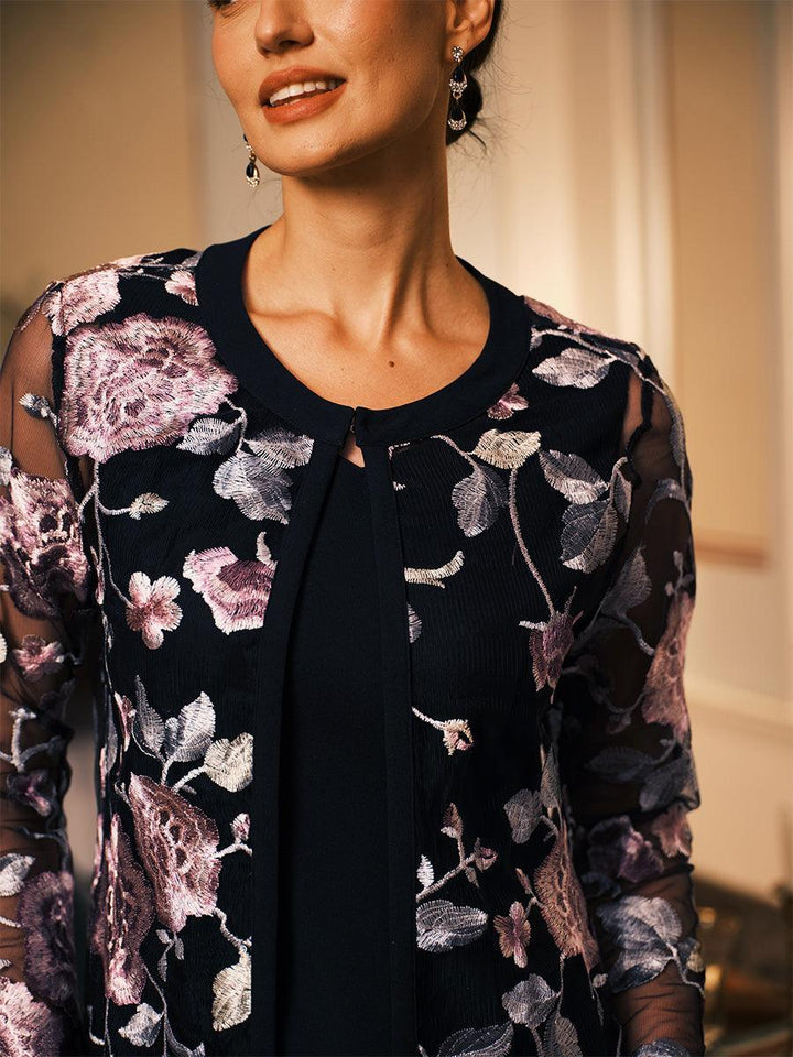 Long Floral Embroidered Lace Jacket