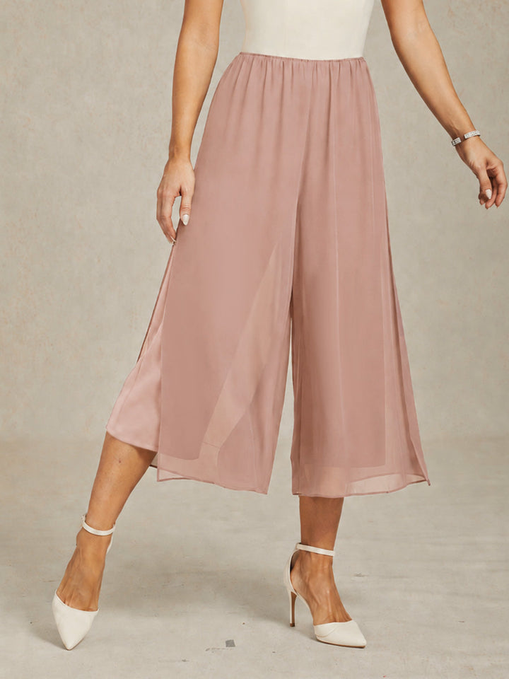 Cropped Broek Met Rechte Pijpen En Chiffon Splitpijp-Overlay