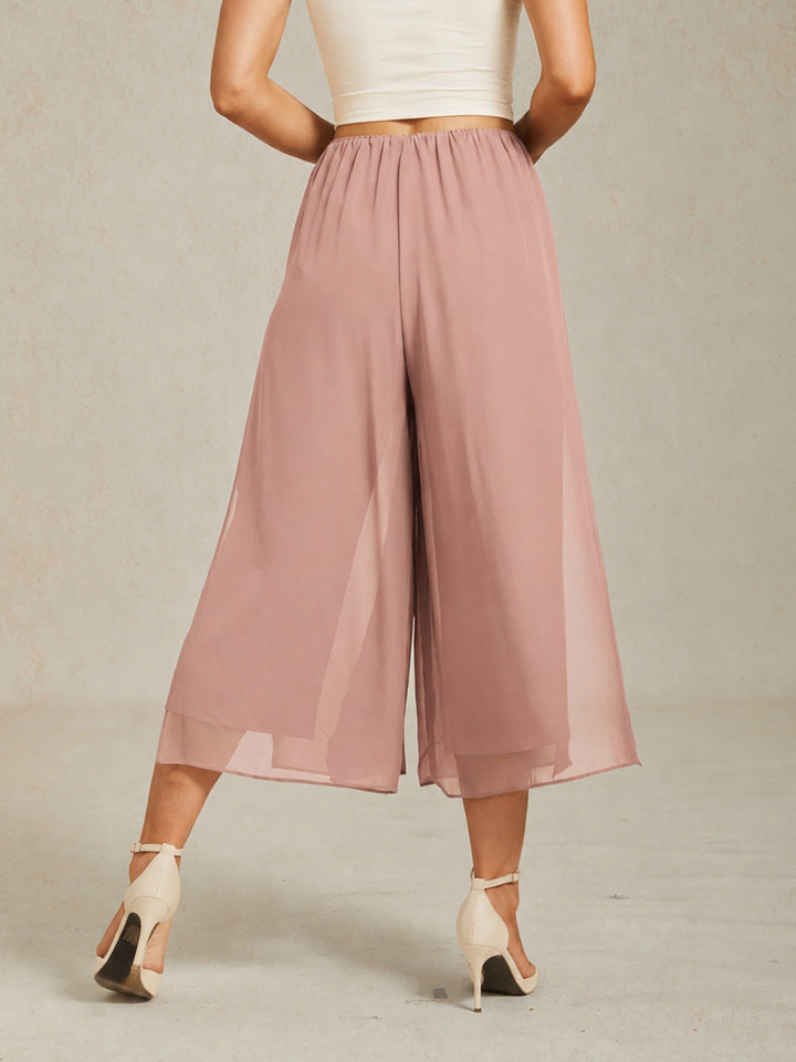 Cropped lengte rechte pijp broek met chiffon split pijp overlay