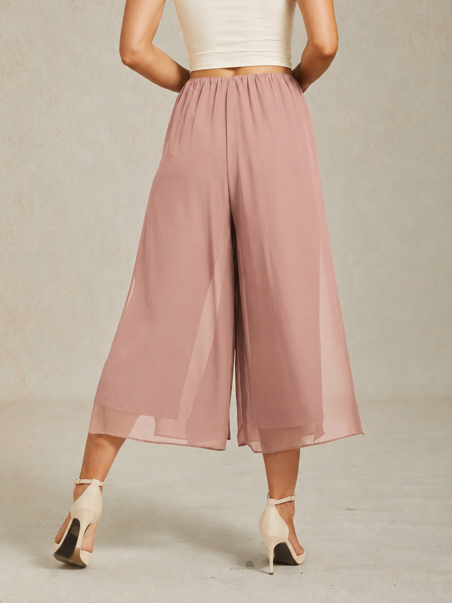 Cropped Broek Met Rechte Pijpen En Chiffon Splitpijp-Overlay